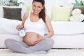 Cheerful young pregnancy expecting baby Royalty Free Stock Photo