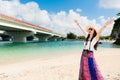 Cheerful girl in Naminoue Beach. Royalty Free Stock Photo