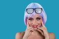 Cheerful vogue woman with glamour glasses Royalty Free Stock Photo