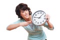 Cheerful young woman with clock Royalty Free Stock Photo