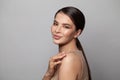 Cheerful young woman with natural manicured nails smiling on white background, studio portrait Royalty Free Stock Photo