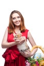 Cheerful easter woman with rabbit Royalty Free Stock Photo