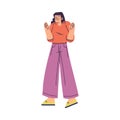 Cheerful Young Woman Standing with Hands Up Showing Gesture Vector Illustration
