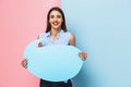 Cheerful young woman standing isolated Royalty Free Stock Photo