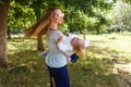 Cheerful young woman and two-year-old girl Royalty Free Stock Photo