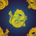 Cheerfull Gold Water dragon pattern