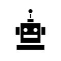 Cheerfull robot head. Black vector icon isolated on white.