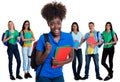 Cheering african american female student with group of students Royalty Free Stock Photo