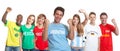 Cheering argentinian soccer supporter with fans from other count Royalty Free Stock Photo