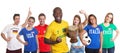 Cheering brazilian football fan with drum and other fans Royalty Free Stock Photo