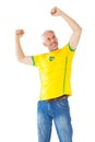 Cheering brazilian football fan in yellow