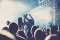 cheering crowd with raised hands at concert - music festival Royalty Free Stock Photo