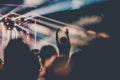 cheering crowd with raised hands at concert - music festival Royalty Free Stock Photo