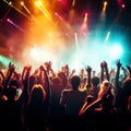 cheering crowd and stage lights. Audience At Outdoor Music Festival. Generative Ai Royalty Free Stock Photo