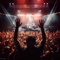 cheering crowd and stage lights. Audience At Outdoor Music Festival. Generative Ai Royalty Free Stock Photo