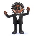 Cheering 3d cartoon black African American singer entertainer cheering with arms in the air, 3d illustration