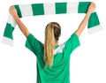Cheering football fan waving scarf Royalty Free Stock Photo