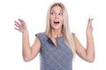 Cheering isolated young blond woman is happy. Royalty Free Stock Photo