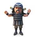 Cheering noble Japanese samurai warrior, 3d illustration