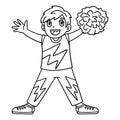 Cheerleader Boy Waving Isolated Coloring Page