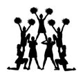 Cheerleader dancers figure vector silhouette illustration isolated. Cheer leading girl sport support. High school, college cheer.