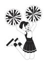 Cheerleader girl jumping flat line black white vector character Royalty Free Stock Photo