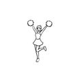 Cheerleader girl with pompoms hand drawn outline doodle icon. Royalty Free Stock Photo