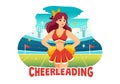 Cheerleader Girl Vector Illustration with Cheerleading Pom Poms of Dancing and Jumping to Support Team Sport During Competition