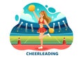 Cheerleader Girl Vector Illustration with Cheerleading Pom Poms of Dancing and Jumping to Support Team Sport During Competition