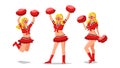 Cheerleader Girls Dancers With Pompoms isolated illustration