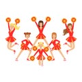 Cheerleader girls with pompoms dancing to support football team during competition. . Colorful cartoon character vector