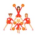 Cheerleader girls with pompoms dancing to support football team during competition. . Colorful cartoon character vector