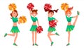 Cheerleader Girls Vector. In Action. Sport Fan Uniform. Football Support Female. Cartoon Character Illustration