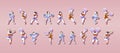 Cheerleader Girls Vector. Dancing Cheerleader In Action. Sport Fan Uniform. Football Support Female Performs. American Soccer Fan