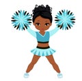 Cheerleader in turquoise uniform with Pom Poms.