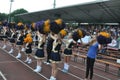 Cheerleader waving pompoms Royalty Free Stock Photo