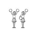 Cheerleader women with pom-pom hand drawn icon. Royalty Free Stock Photo