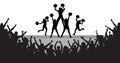 Cheerleaders on the scene and applauding crowd silhouette, vector illustration Royalty Free Stock Photo