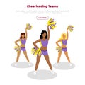 Cheerleading Teams Web Banner. Girls with Pompoms