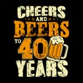 Cheers and Beers to 40 years funny birthday text, with beer mug Royalty Free Stock Photo