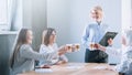 Cheers business ladies celebrating clinking latte Royalty Free Stock Photo