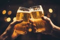 Cheers Close-up of two men in shirts toasting with beer Royalty Free Stock Photo