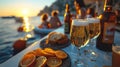 Cheers! Cropped image of group of friends relaxing on luxury yacht and drinking champagne.