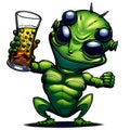 Funny cheerful alien visitor with glass of beer Royalty Free Stock Photo