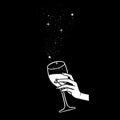 Cheers, girls drinking, hands with wine glasses and space stars potion, vector illustration