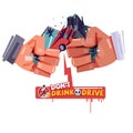 Cheers hand with hitting car crash like a beer or alcohol glass. accident from drink and drive. don`t drink and drive concept - ve