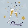 Cheers! hand lettering with glasses of champagne