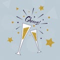 Cheers! hand lettering with glasses of champagne