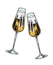 Cheers toast. Clink glasses of champagne or sparkling wine in hand. Celebration concept. Grape alcoholic drink. Vintage