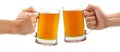 Cheers, two glass beer mugs isolated on white Royalty Free Stock Photo